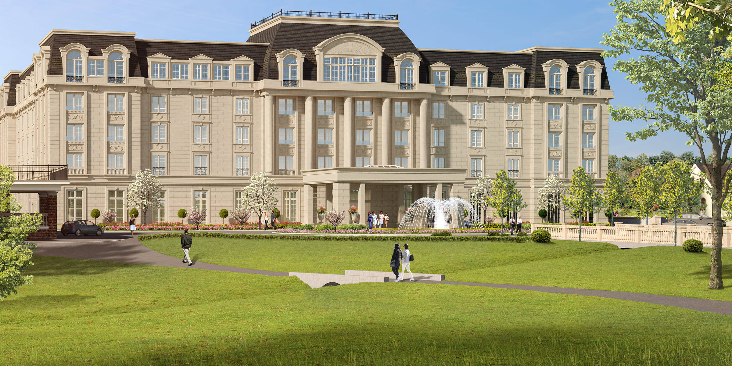 Architectural rendering of The Ritz, seen across the Estate lawn from the north west.